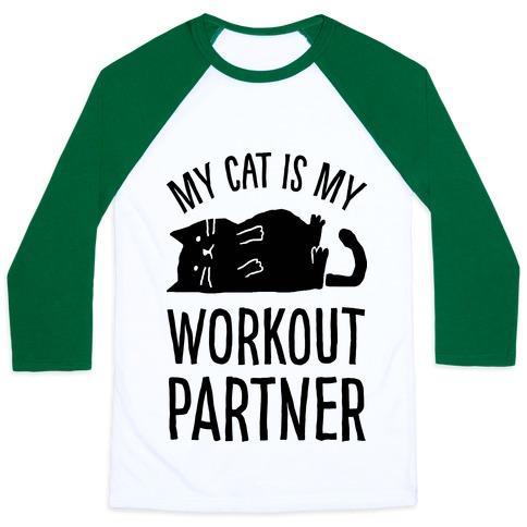 Virgin Teez  Baseball Tee Unisex Classic Baseball Tee / x-small / White/Dark Green MY CAT IS MY WORKOUT PARTNER UNISEX CLASSIC BASEBALL TEE