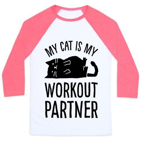 Virgin Teez  Baseball Tee Unisex Classic Baseball Tee / x-small / White/Neon Pink MY CAT IS MY WORKOUT PARTNER UNISEX CLASSIC BASEBALL TEE
