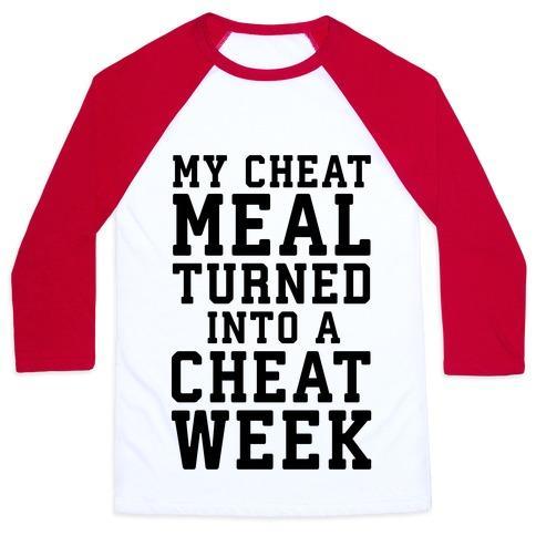 Virgin Teez  Baseball Tee Unisex Classic Baseball Tee / x-small / White/Red MY CHEAT MEAL TURNED INTO A CHEAT WEEK UNISEX CLASSIC BASEBALL TEE