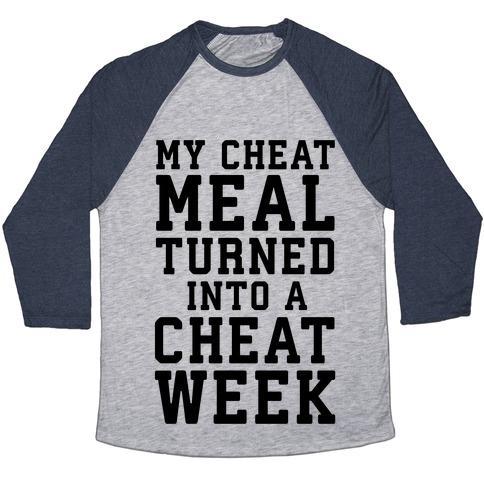 Virgin Teez  Baseball Tee Unisex Tri-Blend Baseball Tee / small / Athletic Gray / Navy MY CHEAT MEAL TURNED INTO A CHEAT WEEK UNISEX TRI-BLEND BASEBALL TEE