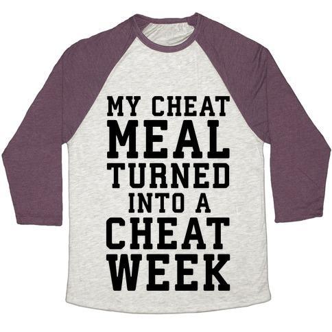 Virgin Teez  Baseball Tee Unisex Tri-Blend Baseball Tee / small / Oatmeal / Maroon MY CHEAT MEAL TURNED INTO A CHEAT WEEK UNISEX TRI-BLEND BASEBALL TEE