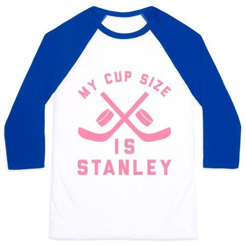 Virgin Teez  Baseball Tee Unisex Classic Baseball Tee / x-small / White/Blue MY CUP SIZE IS STANLEY UNISEX CLASSIC BASEBALL TEE