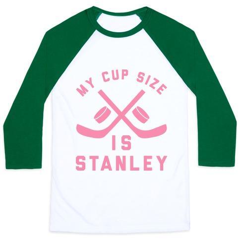 Virgin Teez  Baseball Tee Unisex Classic Baseball Tee / x-small / White/Dark Green MY CUP SIZE IS STANLEY UNISEX CLASSIC BASEBALL TEE