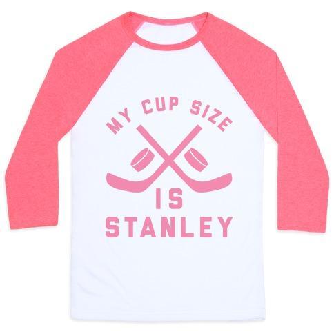 Virgin Teez  Baseball Tee Unisex Classic Baseball Tee / x-small / White/Neon Pink MY CUP SIZE IS STANLEY UNISEX CLASSIC BASEBALL TEE