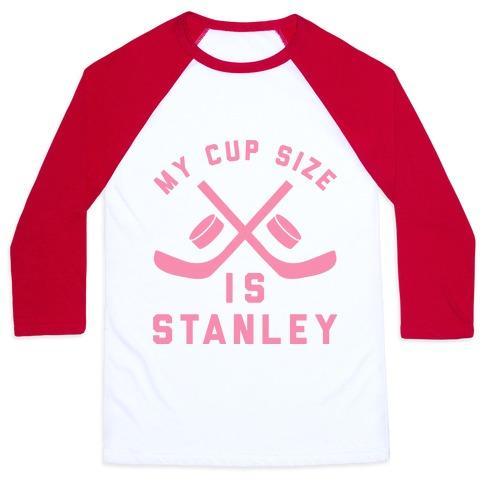 Virgin Teez  Baseball Tee Unisex Classic Baseball Tee / x-small / White/Red MY CUP SIZE IS STANLEY UNISEX CLASSIC BASEBALL TEE
