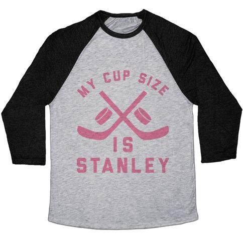 Virgin Teez  Baseball Tee Unisex Tri-Blend Baseball Tee / small / Athletic Gray / Black MY CUP SIZE IS STANLEY UNISEX TRI-BLEND BASEBALL TEE