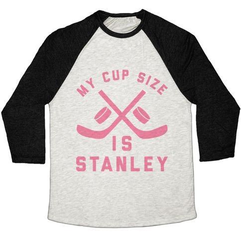 Virgin Teez  Baseball Tee Unisex Tri-Blend Baseball Tee / small / Oatmeal / Black MY CUP SIZE IS STANLEY UNISEX TRI-BLEND BASEBALL TEE