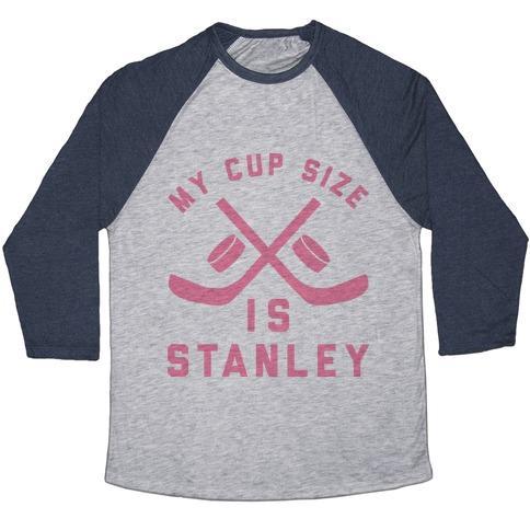Virgin Teez  Baseball Tee Unisex Tri-Blend Baseball Tee / small / Athletic Gray / Navy MY CUP SIZE IS STANLEY UNISEX TRI-BLEND BASEBALL TEE