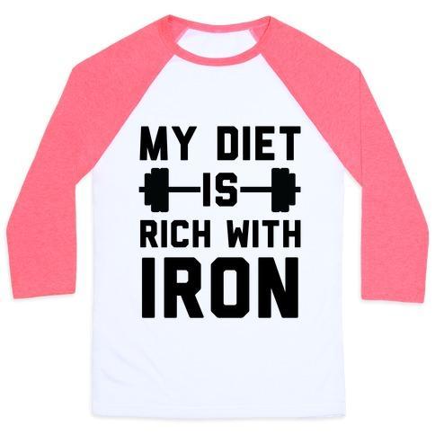 Virgin Teez  Baseball Tee Unisex Classic Baseball Tee / x-small / White/Neon Pink MY DIET IS RICH WITH IRON UNISEX CLASSIC BASEBALL TEE