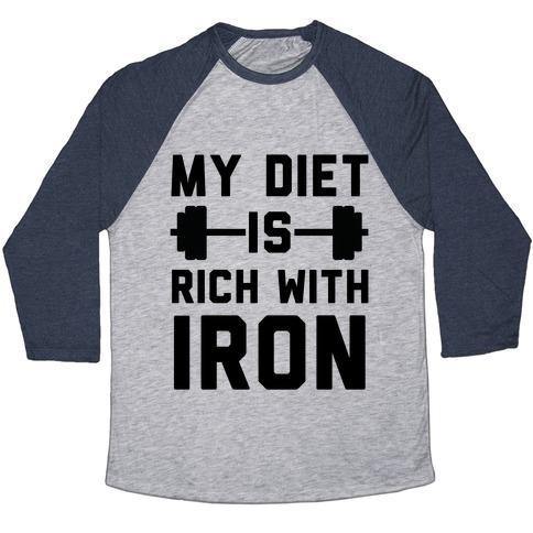 Virgin Teez  Baseball Tee Unisex Tri-Blend Baseball Tee / small / Athletic Gray / Navy MY DIET IS RICH WITH IRON UNISEX TRI-BLEND BASEBALL TEE