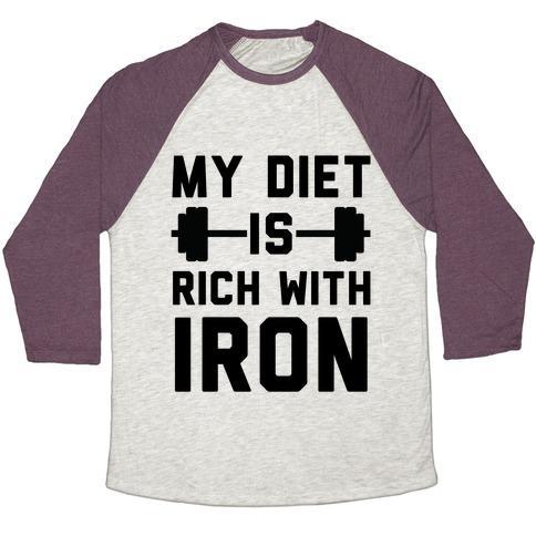 Virgin Teez  Baseball Tee Unisex Tri-Blend Baseball Tee / small / Oatmeal / Maroon MY DIET IS RICH WITH IRON UNISEX TRI-BLEND BASEBALL TEE