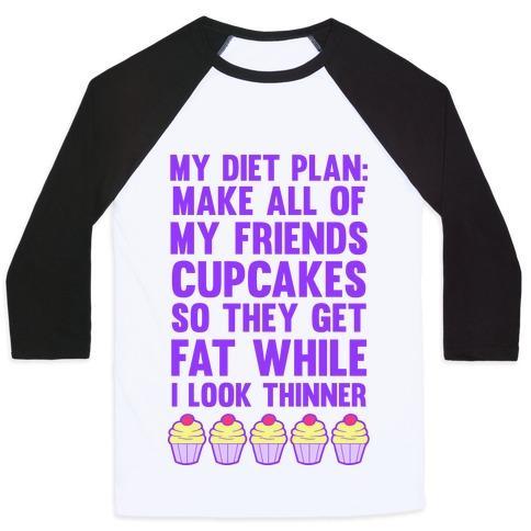 Virgin Teez  Baseball Tee Unisex Classic Baseball Tee / x-small / White/Black MY DIET PLAN (CUPCAKES) UNISEX CLASSIC BASEBALL TEE