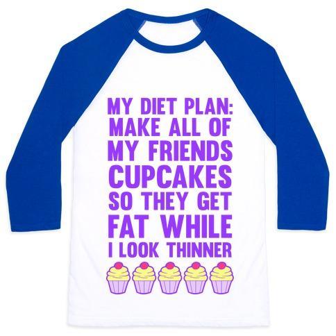 Virgin Teez  Baseball Tee Unisex Classic Baseball Tee / x-small / White/Blue MY DIET PLAN (CUPCAKES) UNISEX CLASSIC BASEBALL TEE