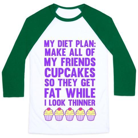 Virgin Teez  Baseball Tee Unisex Classic Baseball Tee / x-small / White/Dark Green MY DIET PLAN (CUPCAKES) UNISEX CLASSIC BASEBALL TEE