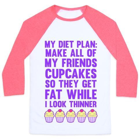Virgin Teez  Baseball Tee Unisex Classic Baseball Tee / x-small / White/Neon Pink MY DIET PLAN (CUPCAKES) UNISEX CLASSIC BASEBALL TEE