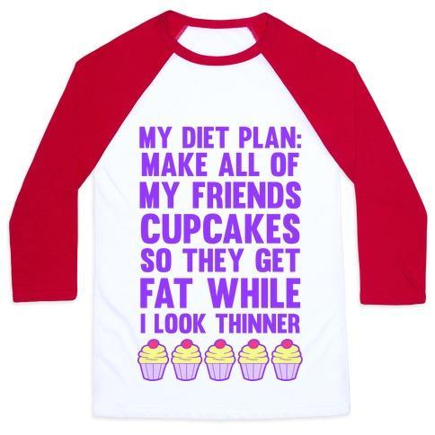 Virgin Teez  Baseball Tee Unisex Classic Baseball Tee / x-small / White/Red MY DIET PLAN (CUPCAKES) UNISEX CLASSIC BASEBALL TEE