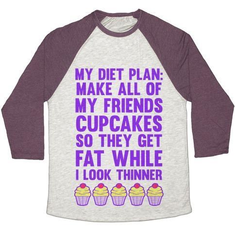 Virgin Teez  Baseball Tee Unisex Tri-Blend Baseball Tee / small / Oatmeal / Maroon MY DIET PLAN (CUPCAKES) UNISEX TRI-BLEND BASEBALL TEE