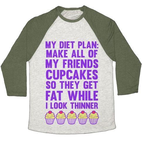 Virgin Teez  Baseball Tee Unisex Tri-Blend Baseball Tee / small / Oatmeal / Moss MY DIET PLAN (CUPCAKES) UNISEX TRI-BLEND BASEBALL TEE