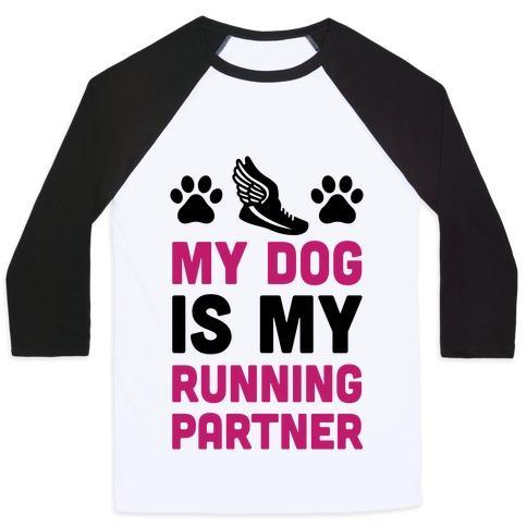 Virgin Teez  Baseball Tee Unisex Classic Baseball Tee / x-small / White/Black MY DOG IS MY RUNNING PARTNER UNISEX CLASSIC BASEBALL TEE