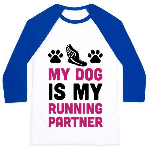 Virgin Teez  Baseball Tee Unisex Classic Baseball Tee / x-small / White/Blue MY DOG IS MY RUNNING PARTNER UNISEX CLASSIC BASEBALL TEE