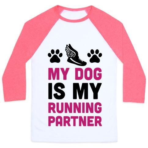 Virgin Teez  Baseball Tee Unisex Classic Baseball Tee / x-small / White/Neon Pink MY DOG IS MY RUNNING PARTNER UNISEX CLASSIC BASEBALL TEE