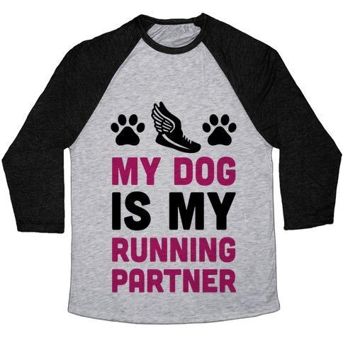 MY DOG IS MY RUNNING PARTNER UNISEX TRI-BLEND BASEBALL TEE