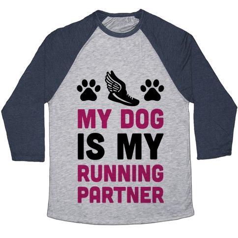 Virgin Teez  Baseball Tee Unisex Tri-Blend Baseball Tee / small / Athletic Gray / Navy MY DOG IS MY RUNNING PARTNER UNISEX TRI-BLEND BASEBALL TEE