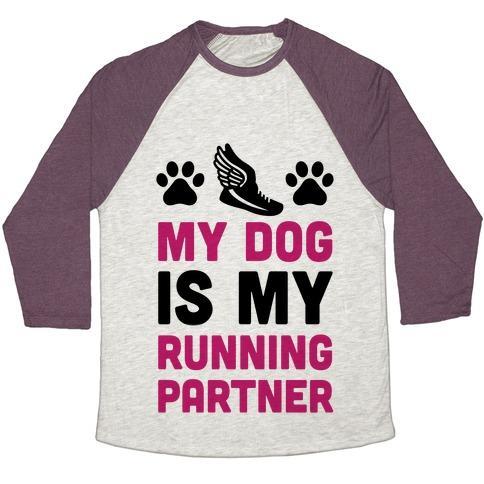Virgin Teez  Baseball Tee Unisex Tri-Blend Baseball Tee / small / Oatmeal / Maroon MY DOG IS MY RUNNING PARTNER UNISEX TRI-BLEND BASEBALL TEE
