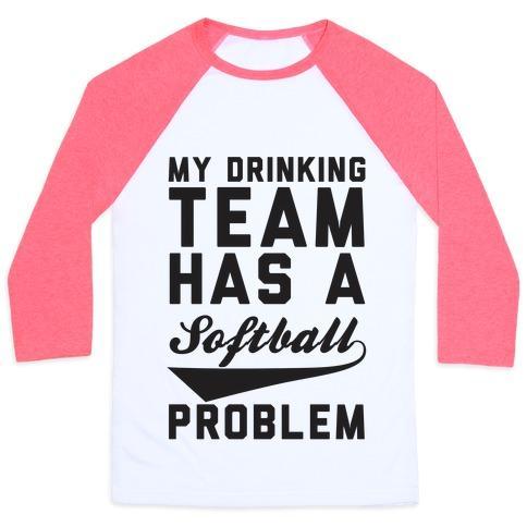 Virgin Teez  Baseball Tee Unisex Classic Baseball Tee / x-small / White/Neon Pink MY DRINKING TEAM HAS A SOFTBALL PROBLEM UNISEX CLASSIC BASEBALL TEE