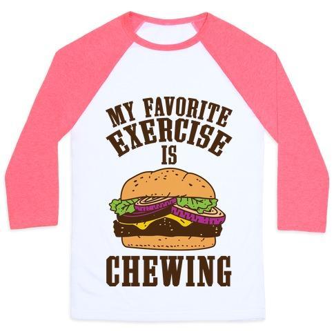Virgin Teez  Baseball Tee Unisex Classic Baseball Tee / x-small / White/Neon Pink MY FAVORITE EXERCISE IS CHEWING UNISEX CLASSIC BASEBALL TEE