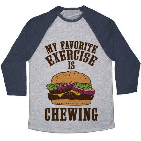 Virgin Teez  Baseball Tee Unisex Tri-Blend Baseball Tee / small / Athletic Gray / Navy MY FAVORITE EXERCISE IS CHEWING UNISEX TRI-BLEND BASEBALL TEE