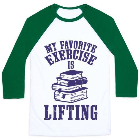 Virgin Teez  Baseball Tee Unisex Classic Baseball Tee / x-small / White/Dark Green MY FAVORITE EXERCISE IS LIFTING BOOKS UNISEX CLASSIC BASEBALL TEE