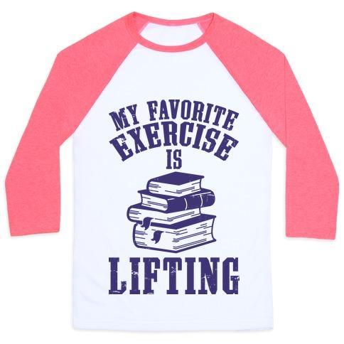 Virgin Teez  Baseball Tee Unisex Classic Baseball Tee / x-small / White/Neon Pink MY FAVORITE EXERCISE IS LIFTING BOOKS UNISEX CLASSIC BASEBALL TEE