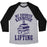 Virgin Teez  Baseball Tee Unisex Tri-Blend Baseball Tee / small / Athletic Gray / Black MY FAVORITE EXERCISE IS LIFTING BOOKS UNISEX TRI-BLEND BASEBALL TEE