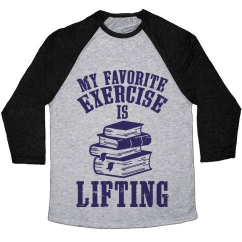 Virgin Teez  Baseball Tee Unisex Tri-Blend Baseball Tee / small / Athletic Gray / Black MY FAVORITE EXERCISE IS LIFTING BOOKS UNISEX TRI-BLEND BASEBALL TEE