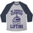 Virgin Teez  Baseball Tee Unisex Tri-Blend Baseball Tee / small / Athletic Gray / Navy MY FAVORITE EXERCISE IS LIFTING BOOKS UNISEX TRI-BLEND BASEBALL TEE