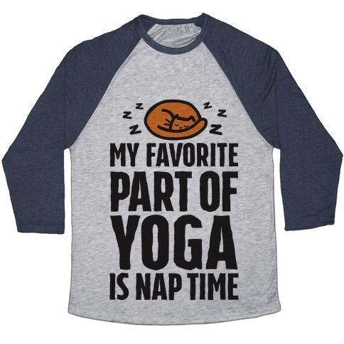 Virgin Teez  Baseball Tee Unisex Tri-Blend Baseball Tee / small / Athletic Gray / Navy MY FAVORITE PART OF YOGA IS NAP TIME UNISEX TRI-BLEND BASEBALL TEE