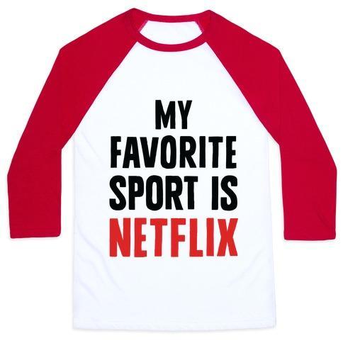Virgin Teez  Baseball Tee Unisex Classic Baseball Tee / x-small / White/Red MY FAVORITE SPORT IS NETFLIX UNISEX CLASSIC BASEBALL TEE