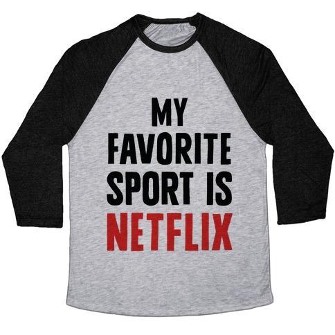 Virgin Teez  Baseball Tee Unisex Tri-Blend Baseball Tee / small / Athletic Gray / Black MY FAVORITE SPORT IS NETFLIX UNISEX TRI-BLEND BASEBALL TEE