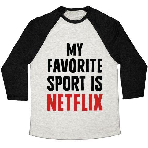 Virgin Teez  Baseball Tee Unisex Tri-Blend Baseball Tee / small / Oatmeal / Black MY FAVORITE SPORT IS NETFLIX UNISEX TRI-BLEND BASEBALL TEE