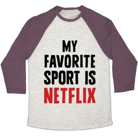 Virgin Teez  Baseball Tee Unisex Tri-Blend Baseball Tee / small / Oatmeal / Maroon MY FAVORITE SPORT IS NETFLIX UNISEX TRI-BLEND BASEBALL TEE