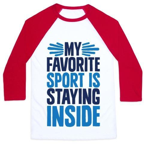 Virgin Teez  Baseball Tee Unisex Classic Baseball Tee / x-small / White/Red MY FAVORITE SPORT IS STAYING INSIDE UNISEX CLASSIC BASEBALL TEE