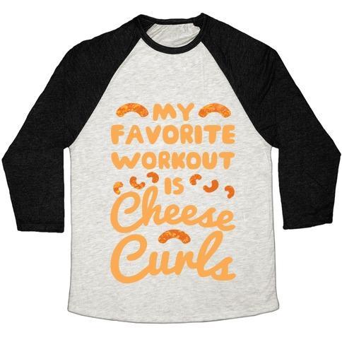 Virgin Teez  Baseball Tee Unisex Tri-Blend Baseball Tee / small / Oatmeal / Black MY FAVORITE WORKOUT IS CHEESE CURLS UNISEX TRI-BLEND BASEBALL TEE