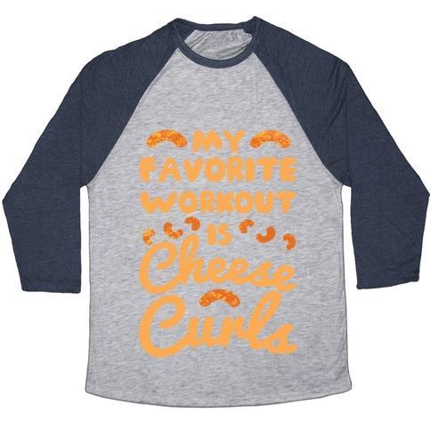 Virgin Teez  Baseball Tee Unisex Tri-Blend Baseball Tee / small / Athletic Gray / Navy MY FAVORITE WORKOUT IS CHEESE CURLS UNISEX TRI-BLEND BASEBALL TEE