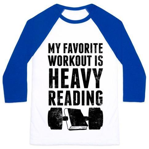 Virgin Teez  Baseball Tee Unisex Classic Baseball Tee / x-small / White/Blue MY FAVORITE WORKOUT IS HEAVY READING UNISEX CLASSIC BASEBALL TEE