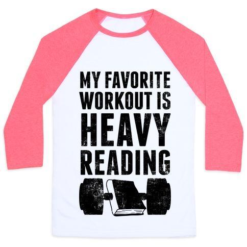 Virgin Teez  Baseball Tee Unisex Classic Baseball Tee / x-small / White/Neon Pink MY FAVORITE WORKOUT IS HEAVY READING UNISEX CLASSIC BASEBALL TEE