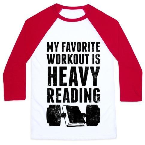 Virgin Teez  Baseball Tee Unisex Classic Baseball Tee / x-small / White/Red MY FAVORITE WORKOUT IS HEAVY READING UNISEX CLASSIC BASEBALL TEE