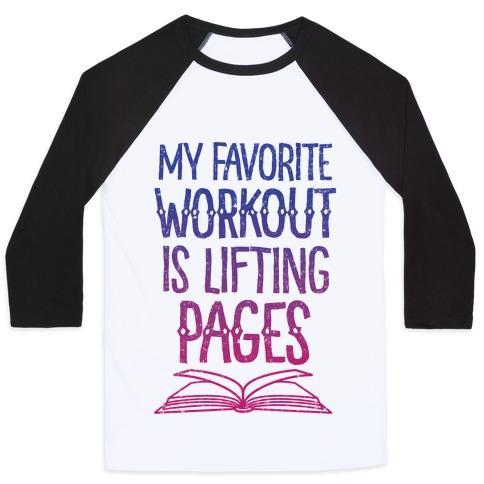 Virgin Teez  Baseball Tee Unisex Classic Baseball Tee / x-small / White/Black MY FAVORITE WORKOUT IS LIFTING PAGES UNISEX CLASSIC BASEBALL TEE