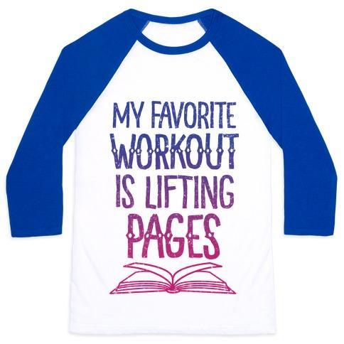 Virgin Teez  Baseball Tee Unisex Classic Baseball Tee / x-small / White/Blue MY FAVORITE WORKOUT IS LIFTING PAGES UNISEX CLASSIC BASEBALL TEE