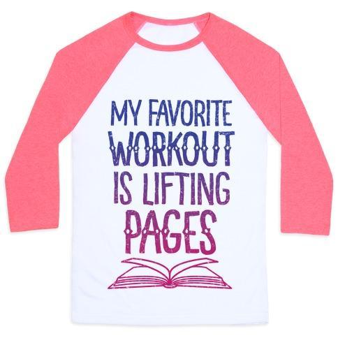 Virgin Teez  Baseball Tee Unisex Classic Baseball Tee / x-small / White/Neon Pink MY FAVORITE WORKOUT IS LIFTING PAGES UNISEX CLASSIC BASEBALL TEE